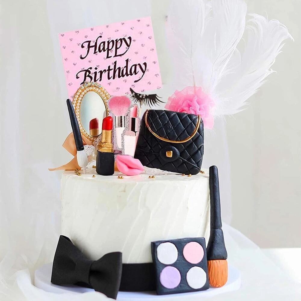10pcs makeup, lipstick, lashes cake topper